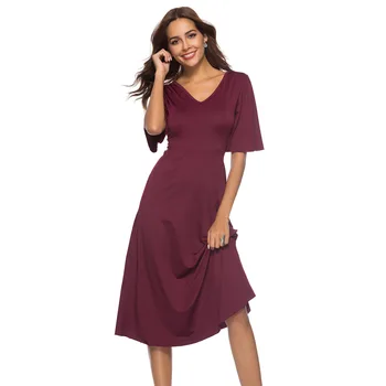 

Sexy Cocktail Dresses A-Line Double V-Neck Half Sleeve Knee-Length Draped Elegant Short Party Gowns Robe Coktail Femme 2020