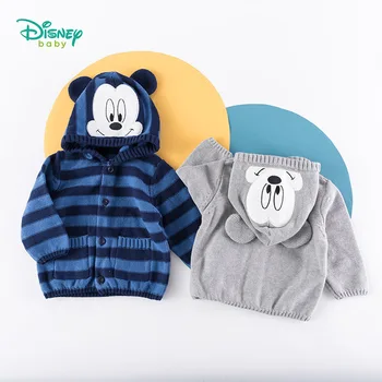 

Children's Clothing Boy Warm Sweater Cartoon Mickey Hooded Cardigan Children's Striped Sweater