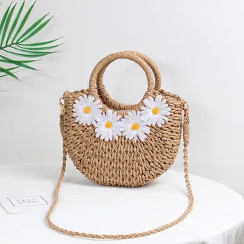 

Designer Handmade Daisy Women’s Straw Bag Bohemian woven crossbody bags Wicker Woven Lady Shoulder Bag Beach handbags Purse New
