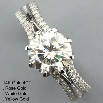 

14K White Gold 4 Carat Moissanite Diamond Ring Women Round Trendy 2 Rows Wedding Party Engagement Anniversary Ring 4 Ct D Color