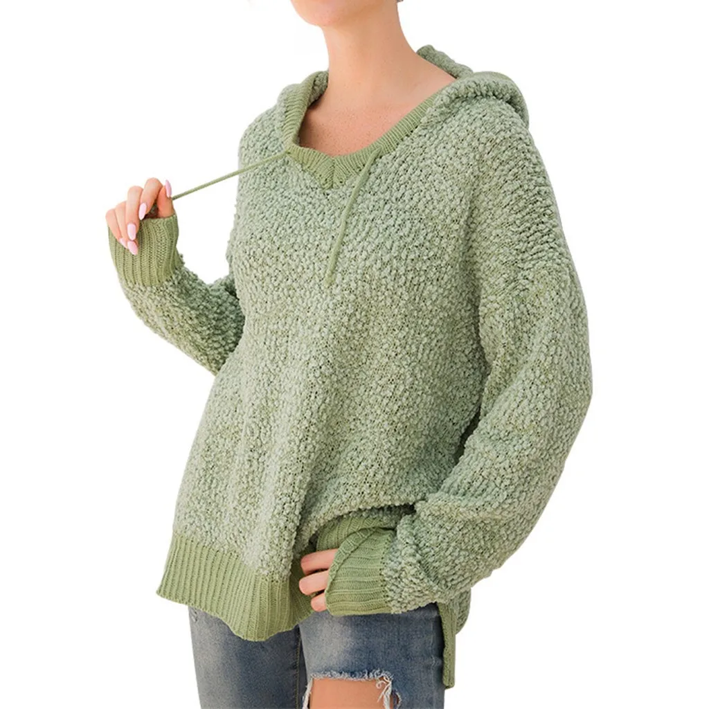 

Teddy Fleece Solid sweater women Hooded Drawstring Thin pullover Winter Long Sleeve Sweaters Streetwear Oversized sudaderas or23