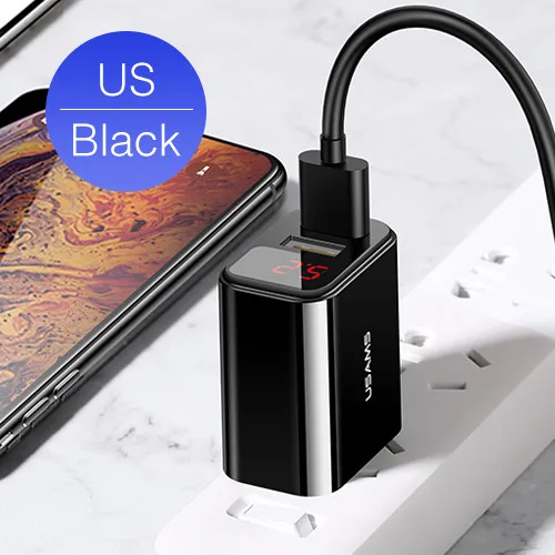 USAMS светодиодный цифровой двойной USB зарядное устройство универсальное EU US Plug 2.1A быстрое зарядное устройство для мобильного телефона настенное зарядное устройство для iPhone X Xiaomi samsung - Тип штекера: US Black