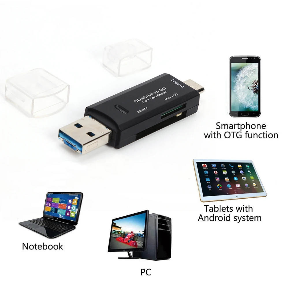 Support De Stockage Smartphone Carte Sd Lecteur de carte mémoire USB 3.0 OTG 3 en 1, haute vitesse, pour TF/micro SD,  adaptateur de clé USB type c pour Android et PC | AliExpress