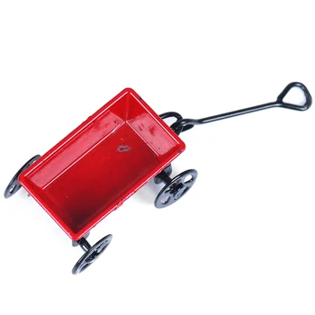 

Metal1:12 Mini Cute Dollhouse Toy gifts Ornament Miniature Metal Red Small Pulling Cart Garden Furniture Accessorie