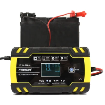 

3-Stage Automatic Intelligent Charging Motorcycle Car Truck Battery Charger 12V 24V Wet Dry Lead Acid Repair mode +LCD Display