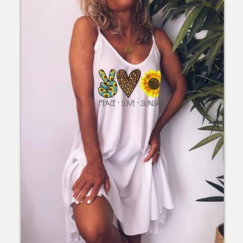 

Women Spaghetti Strap Letter Love Print Nightgown Female Sleeveless Casual Loose V-neck Homewear 2020 Ladies Summer Sleepwear