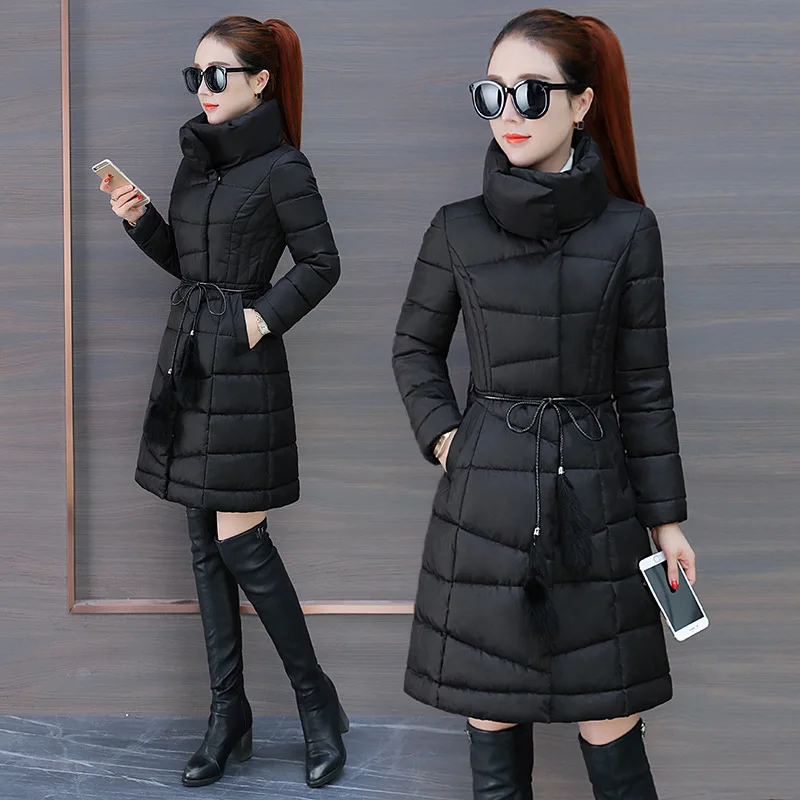 

Winter Coat Women Jacket 2018 New Style Winter down Feather Cotton-padded Clothes Korean-style Versatile Lace-up Coat Mid-length