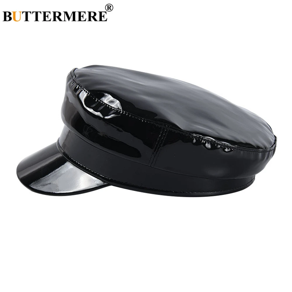 ladies black leather cap