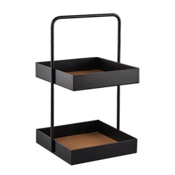 

2-Layer Metal Storage Tray Jewelry Display Plate Cosmetic Sundries Organizer Tray with PU Leather Pad for Decor, Square