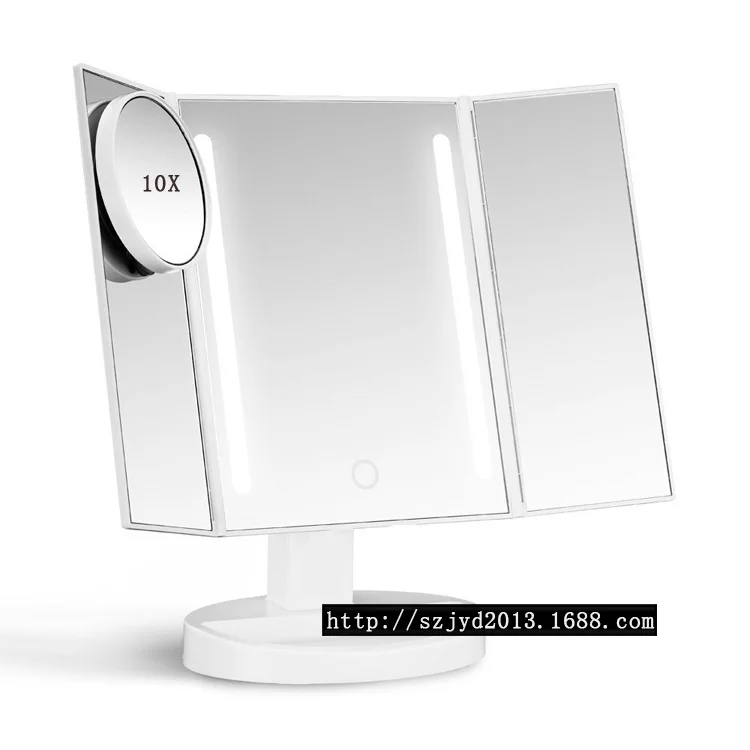 

Hot Sales Three Folding LED Desktop Mirror with 10 Times Removable Sucker Thrush Amplifier Dressing Mirror