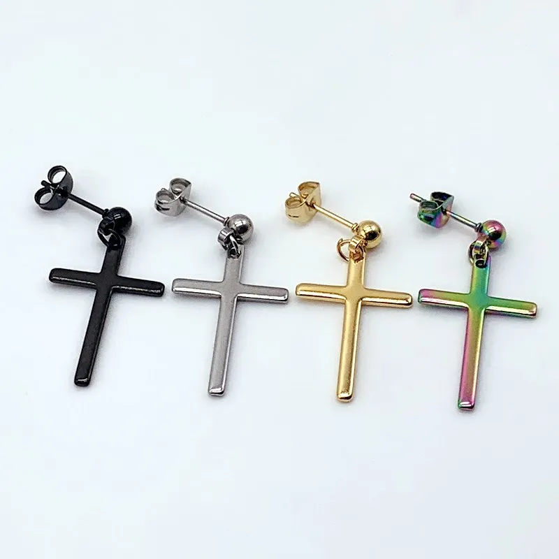 EDS Men Stud Earrings Vintage Metal Cross Punk Earings Fashion Jewelry Multicolour Silver Gold Black Accessory | Украшения и