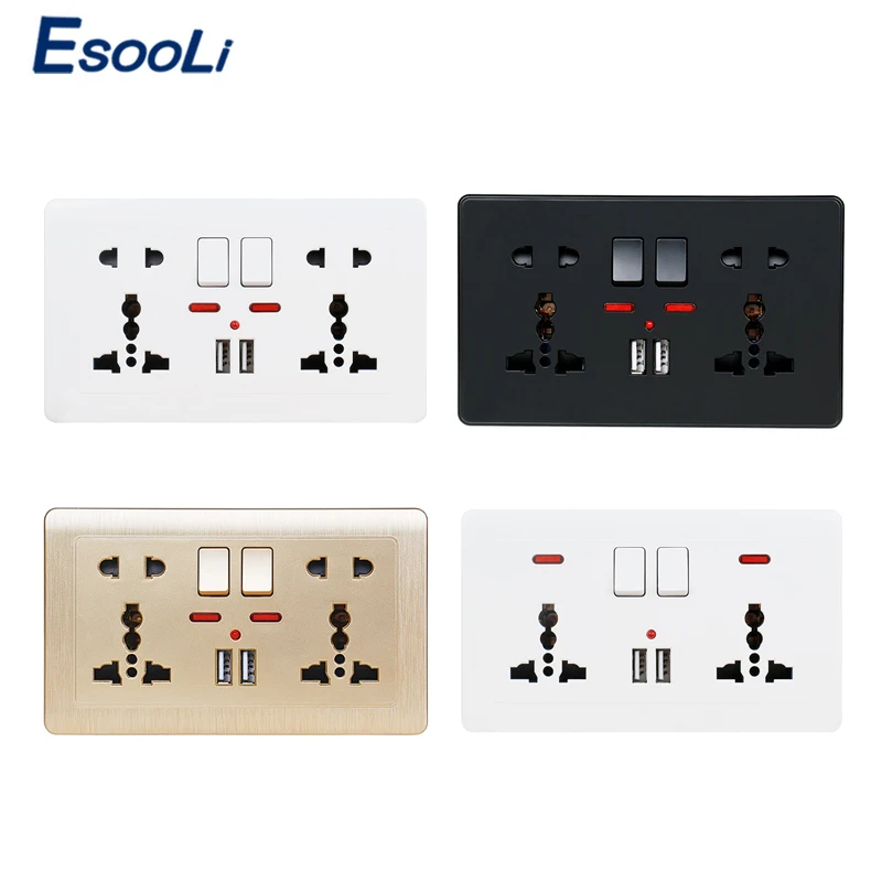 

Esooli 2.1A Dual USB Charger Port LED indicator Wall Power Socket Double Universal 5 Hole Switched Outlet 146mm*86mm