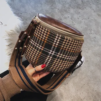 

Women's New Fashion Winter 2020: Single Shoulder Crossbody Saddle Bag Houndstooth Party Package Lipstick Packet C574