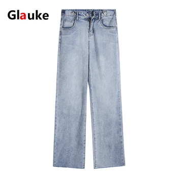 

GLAUKE High waist jeans pants women straight femme Vintage Baggy Casual Loose Full Length Retro Trousers Bottoms Basic Classic S