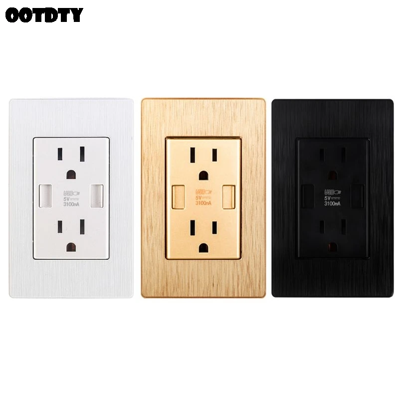 

US Standard Plug Wall Socket 2.1A/3.1A Dual USB Charger Port Power Adapter Outlet Panel Receptacle Screwless