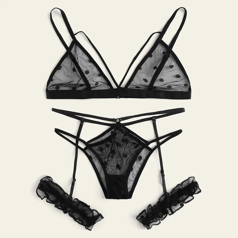 Γυναικείο Σετ Σουτιέν Plus Size Καυτά Ερωτικά Σέξι Κοστούμια Δαντελένιο Εσώρουχο Αδιάβροχο Σουτιέν Στρινγκ Ζαρτιέρες Πουά Σέξι Σουτιέν_voghion.com