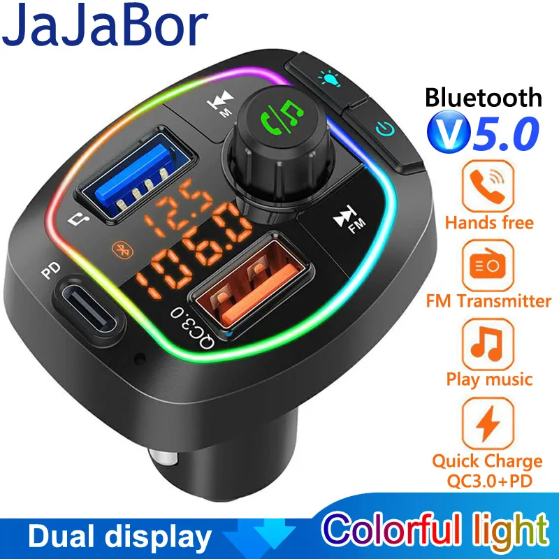 Jajabor Bluetooth 5.0 Car Kit Handsfree Wireless Fm Transmitter Dual