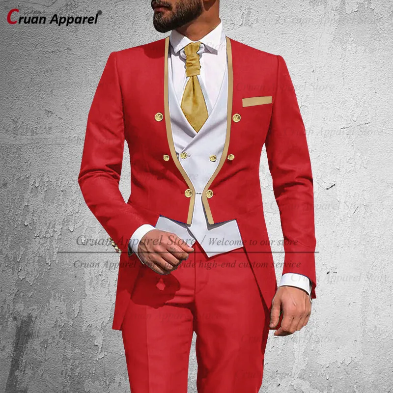 Custom Luxury Red Men's Suit Sets 3 Pieces Fashion Wedding Suit for Men