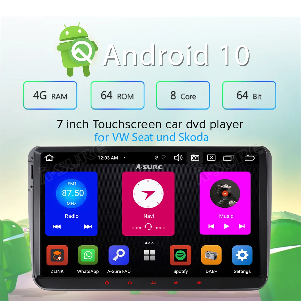 A Sure 9 дюймов 8 ядро 64 ГБ ROM Android AutoRadio GPS навигация для Volkswagen VW Polo Tiguan Golf 5 6 Passat b6 Caddy T5