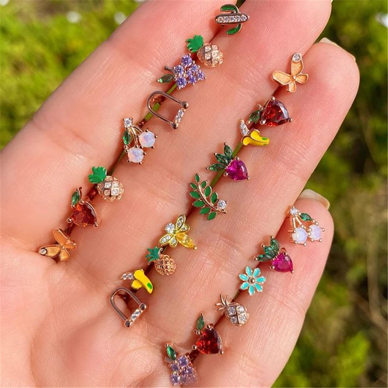 Aide Cute Fruit Stainless Steel Earring for Women 2021 Trend Zircon Sea Animal Stud Earing Girl Fashion Jewelry Brincos Gifts | Украшения и