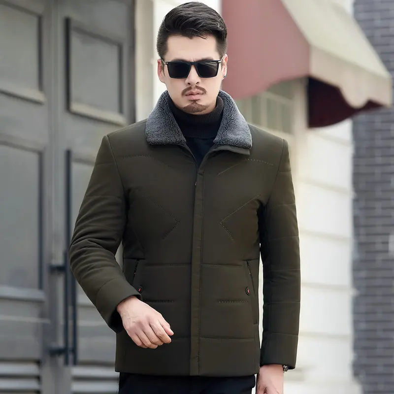 Winter Men Elegant Puffer Parkas Smart Casual Puff Basic Coats Black Gray Thicken Fleece Fur Collar Lightweight Quilted Jackets