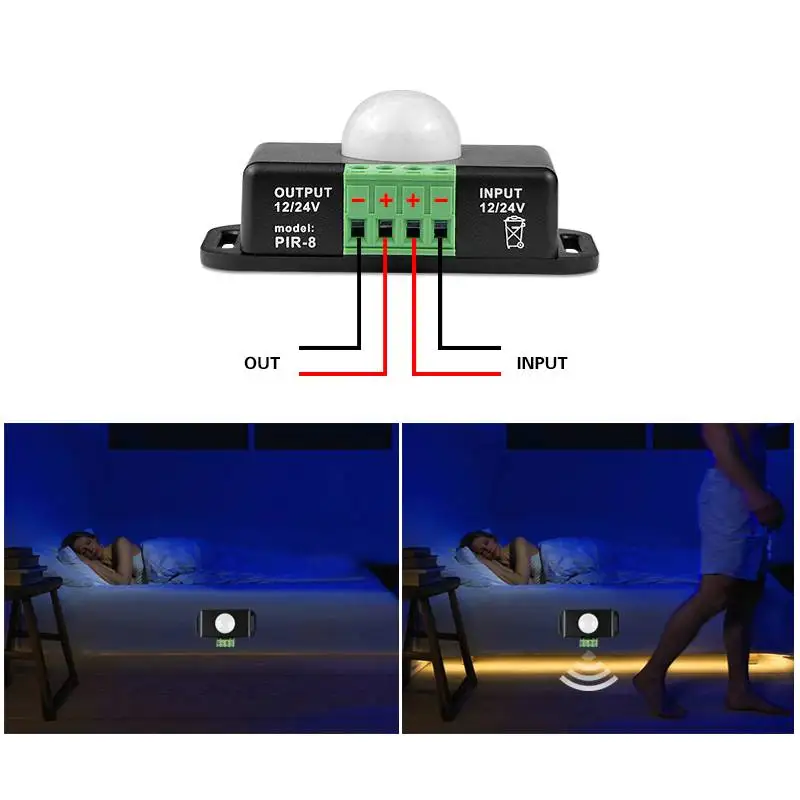 DC12V 24V PIR Motion Sensor Smart Auto ON/OFF Light Switch IR Infrared Human Body Induction