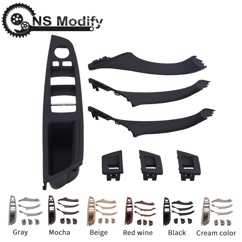 7Pcs Car Inner Door Handle Pull Trim Grip Cover With Master Window Switch Panel Plate For BMW F10 F11 F18 F30 520i 525i 5-Series |