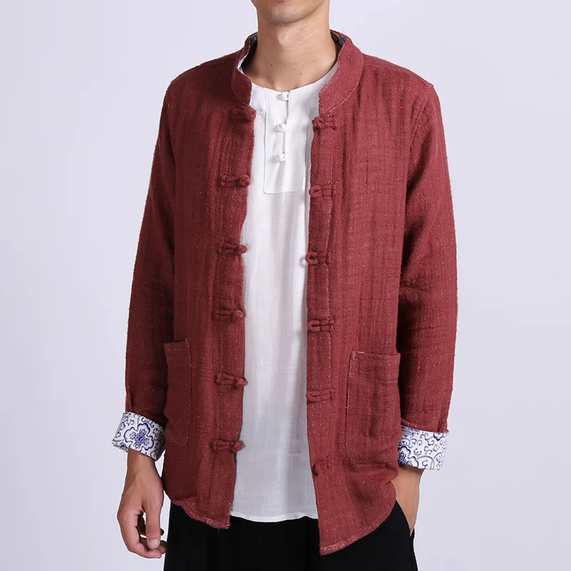 

2018 Autumn New Style Chinese-style Men'S Wear Flax Men Chinese Costume Retro Coat Cotton Linen Men's Stand Collar Frog Cardigan