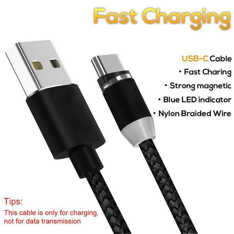 Зарядное устройство для телефона 1 м 2.4A USB-C type C нейлон Android Круглый Магнитный зарядный кабель Универсальный зарядный кабель для Android