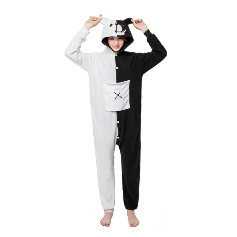 Акула Кигуруми костюмы-комбинезоны для мужчин wo мужчин милые с капюшоном животных мультфильм молочные пижамы с изображением коровы Синяя Акула влюбленных с длинным рукавом Косплей - Цвет: monokuma