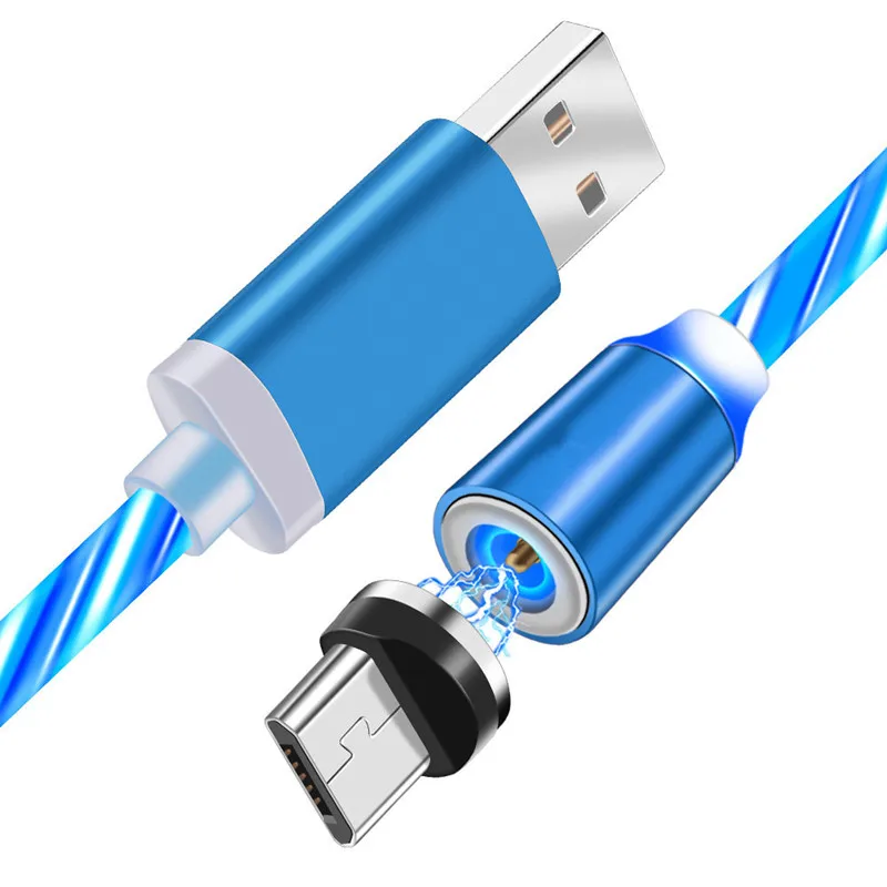 Светодиодный светящийся Магнитный Кабель зарядного устройства микро-usb для samsung huawei Xiaomi Redmi 7 Honor 7a htc LG Q60 alcatel android мобильного телефона - Цвет: Blue Cable