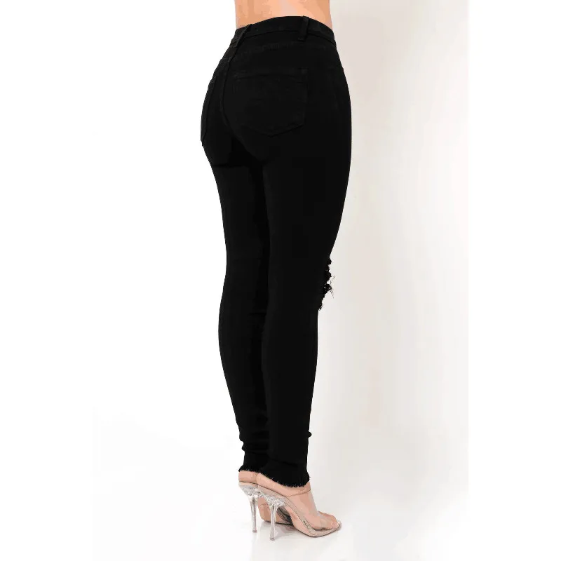 Female Black Pencil Pants Fsahion High Waist Elasticity Slim Skinny Women Knee Hole Tassel Streetwear Classic Denim Legging 2021 amiri jeans Jeans