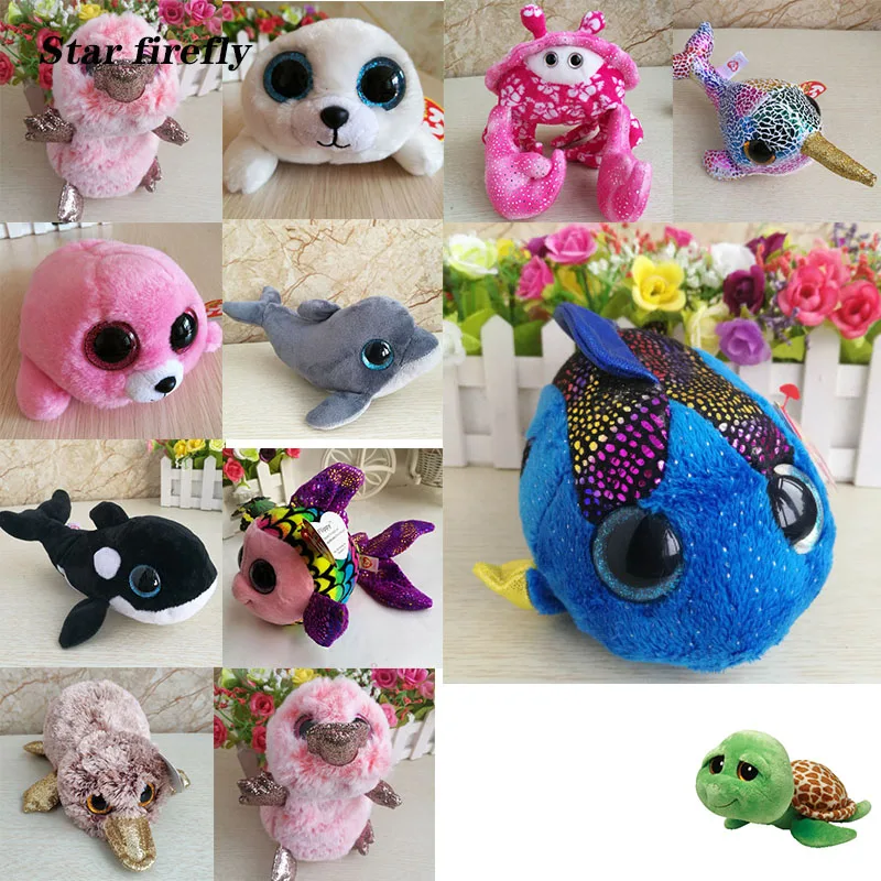 

15cm cute plush toy Marine animal killer Stuffed whale dolphin seal color fish goldfish crab platypus toy Stuffed plush kid gift