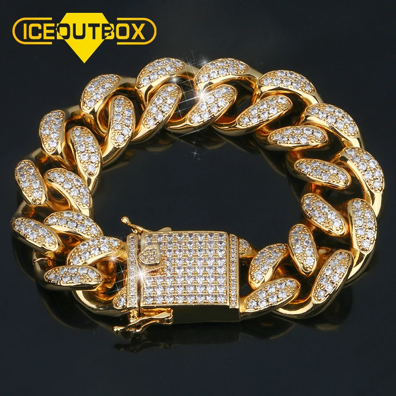

Big 20mm Wide Exaggerated Cuban Link Chain Bracelets For Men's Hip Hop Personality Jewelry With AAA Cubic Zirconia Fashion Good Quality