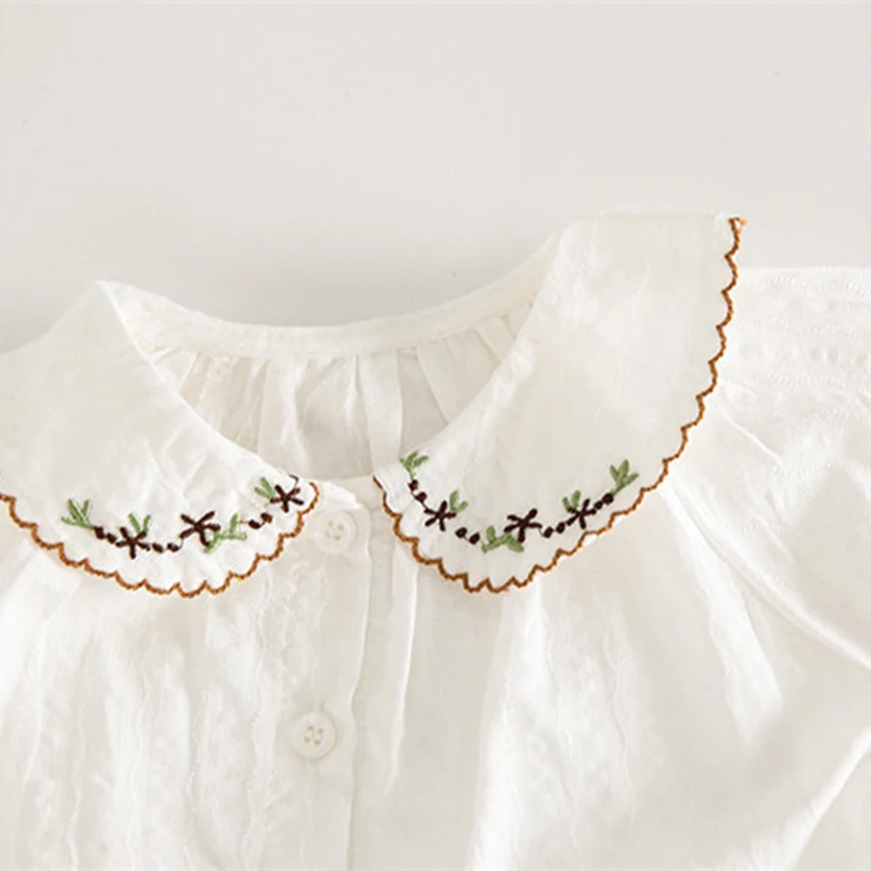 Vintage Embroidery Petal Collar Shirt for Girls Clothes Summer Short Sleeve Blouse+Pp Pants Suit Children Outfits Toddler Suit Baby Clothing Set medium