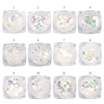 

CHNRMJL 12Color/set Mermaid Gradient Nail Glitter Sequins Paillette Iridescent DIY UV Gel Nail Art Powder Flakes Tips Decoration