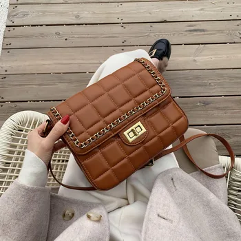 

Bag women's bag 2019 new style foreign style chain Lingge small square bag netred Versatile Single Shoulder Messenger Bag