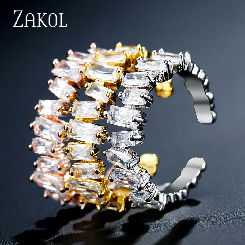 ZAKOL Fashion Black Cubic Zirconia Bracelet Bangle Trendy Baguette Cuff Bangles For Women Girl Party Wedding Jewelry FSBP154