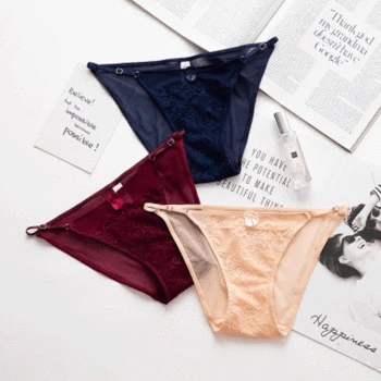 

NEW Sexy mesh embroidery panties low waist transparent cotton bottom panties transparent underwear women lace soft panties