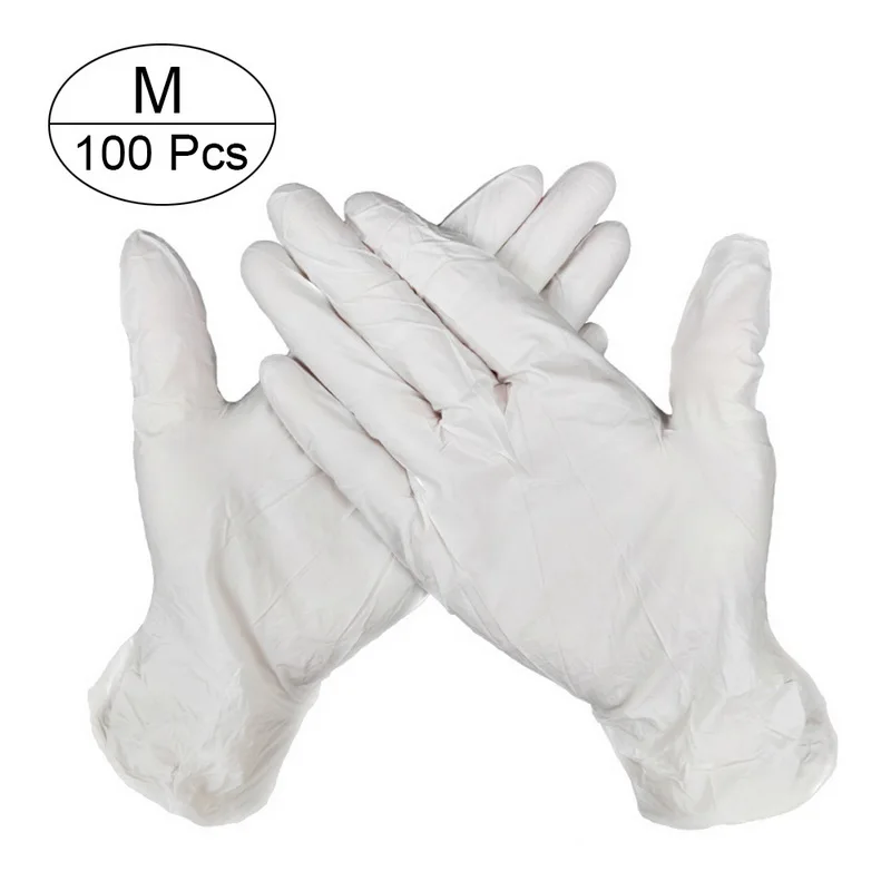 100 шт 3 цвета одноразовые латексные перчатки для мытья посуды/кухни/медицинских/рабочих/резиновых/садовых перчаток универсальные для левой и правой руки - Цвет: white M