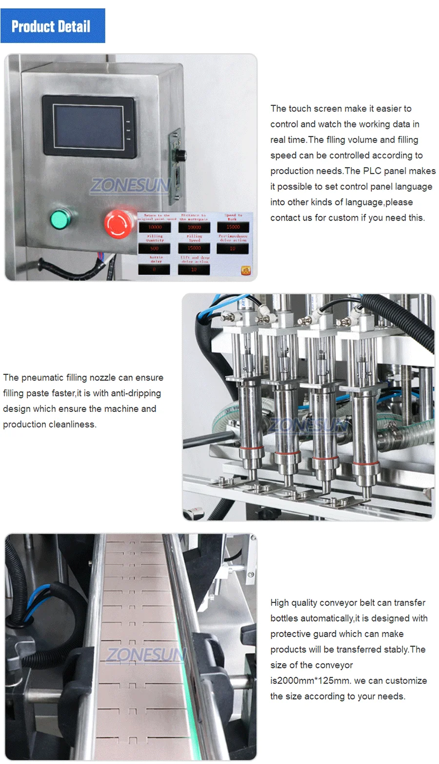 ZONESUN ZS-SV4GB 4 bicos bomba de diafragma pneumática máquina de enchimento de pasta