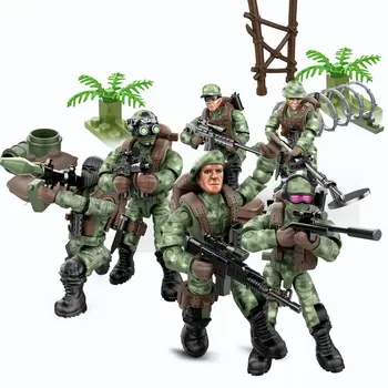 

6pcs Military series Action Figures Building Blocks Jungle Assault Soldier SWAT with Weapon DIY Kit Bricks Toys For Boys Gifts