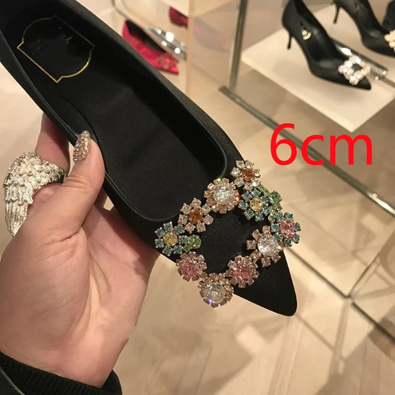 6cm color black Люксовый бренд высокая обувь на каблуке женские туфли-лодочки на высоком каблуке с модные классические Стразы с квадратной пряжкой; Свадебная обувь с украшением женские туфли-лодочки mujer - Цвет: 6cm color black