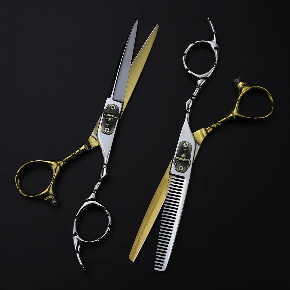 Skull handle barber's scissors 6 inch Japanese 440C steel cutting