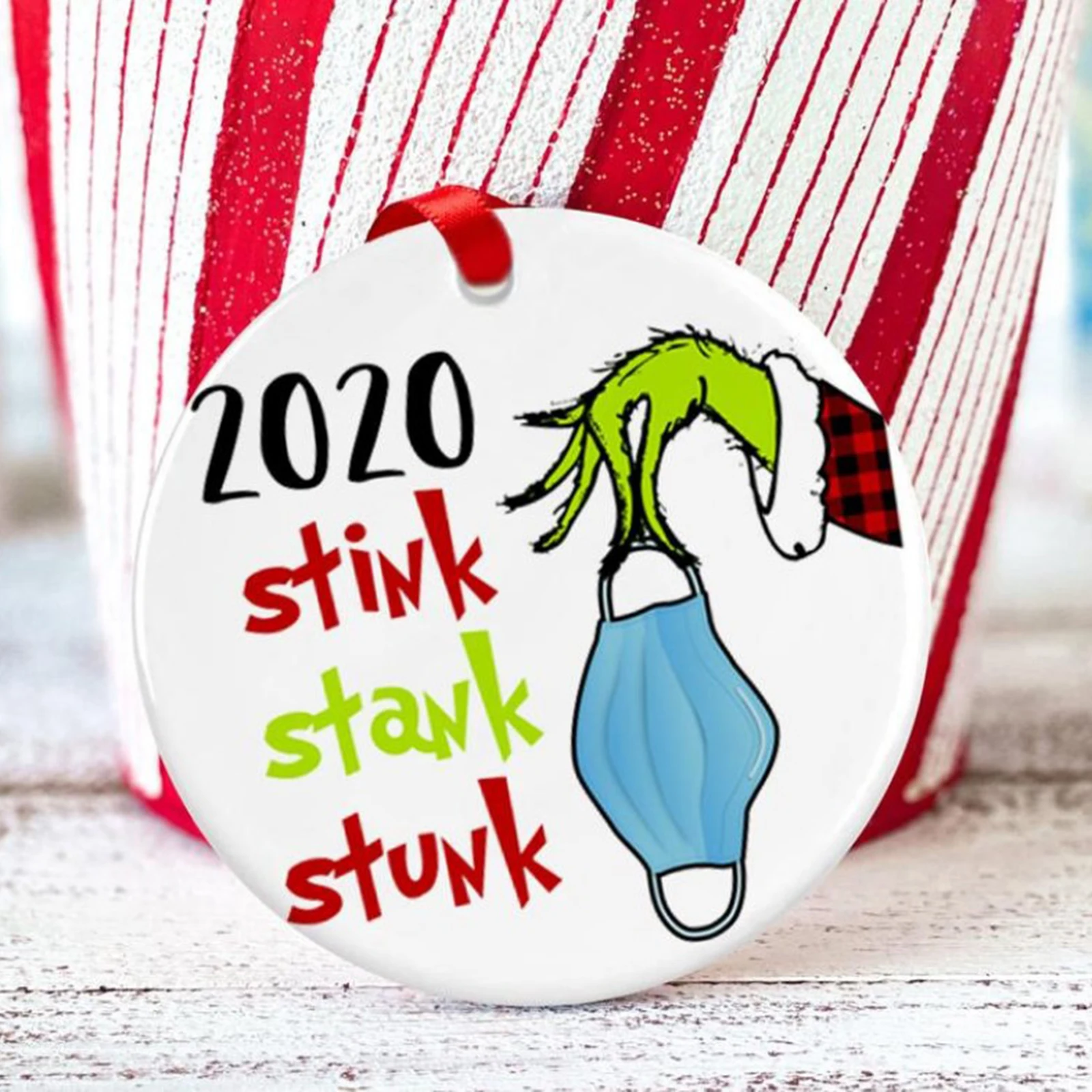 1pc Stink Stank Stunk Ceramic Circle Grinch Hand Xmas Decoration Ornament Gift for Family