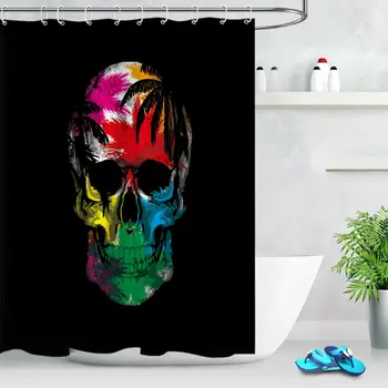 

Colorful Skull with Palm Leaves Shower Curtain Set Bathroom Fabric Bath Curtains