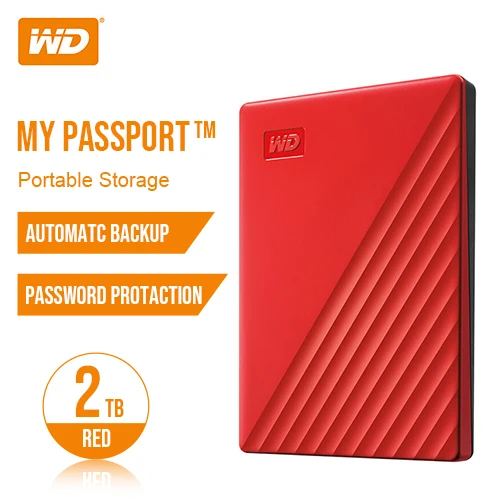 Red 2TB Western Digital My Passport™1 ТБ 2 ТБ 4 ТБ 5 ТБ внешний жесткий диск WD резервного копирования™Программное обеспечение и защита паролем - Цвет: Red 2TB