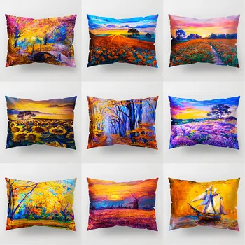 

Single-sided Printing Scenery Oil Painting Decorative Throw Pillows Case Sunflower Modern Living Room Decoration for Sofa Couch