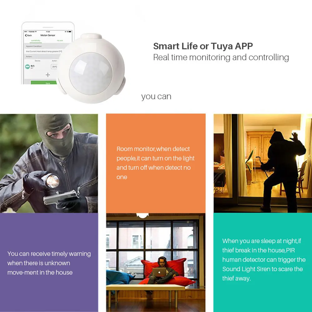 WiFi PIR датчик движения инфракрасный детектор внутренней безопасности без концентратора не требуется SmartLife приложение Push Alert батарея мощность работает с iftt