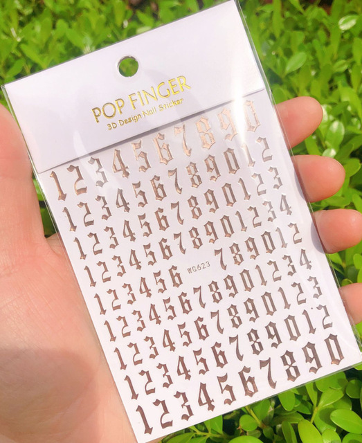 yeni eski İngilizce büyük boyutu 80mm * 103mm numaraları tırnak çıkartmaları Wrap 3D tırnak sanat malzemeleri 6 renkli mektup numarası tırnak Sticker C003(1)